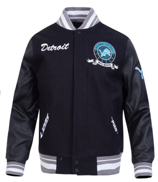 Pro Standard NFL Team Badge Wool Varsity Jacket Detroit Lions Black/Grey
