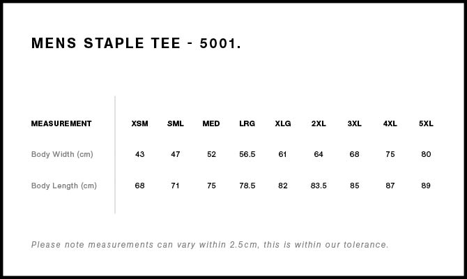 As Colour Size Chart