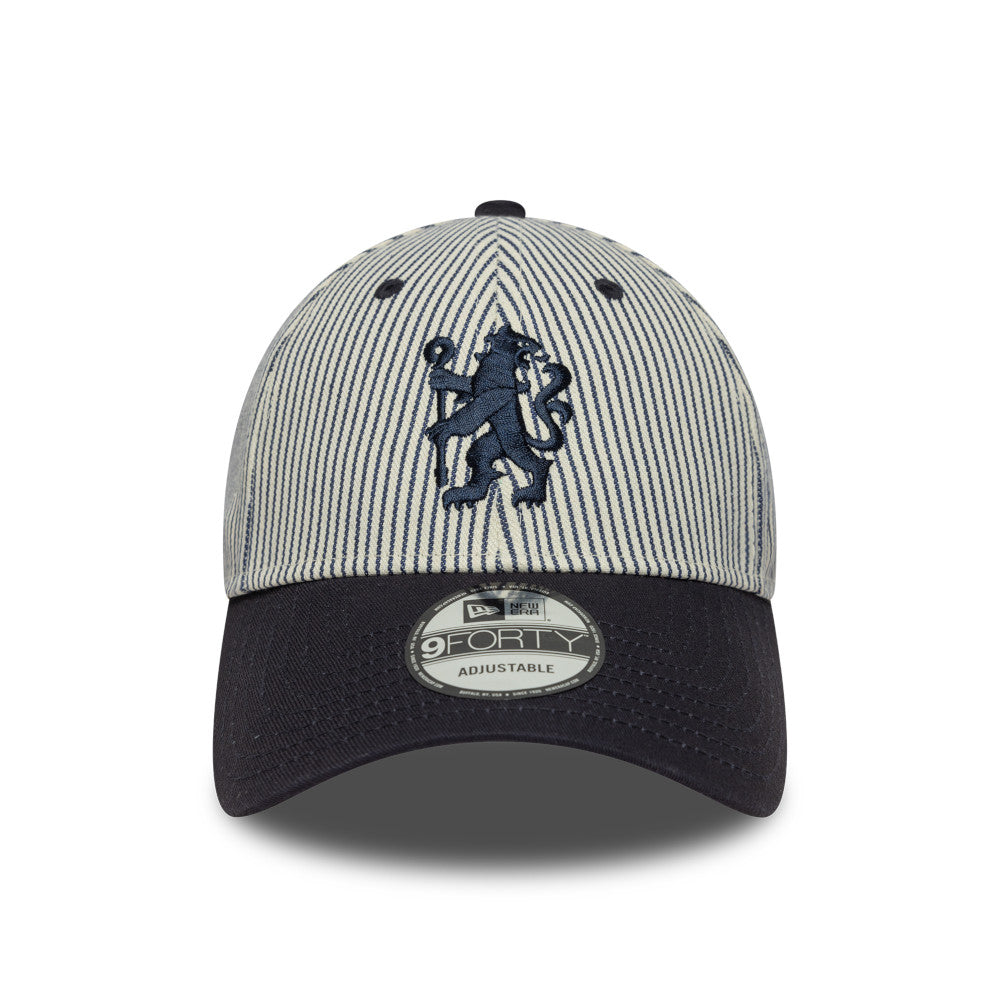 New Era 9Forty EPL Pinstripe Chelsea FC Lion Crest Ivory Navy