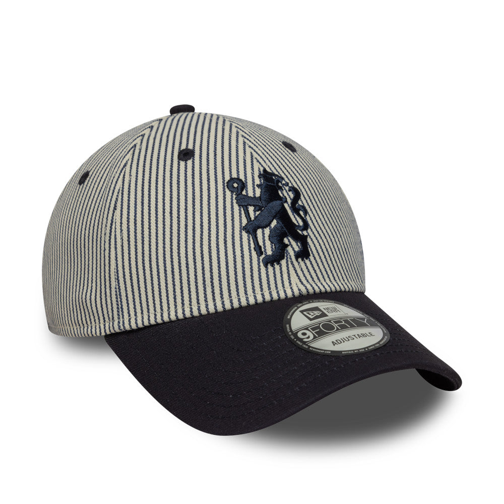 New Era 9Forty EPL Pinstripe Chelsea FC Lion Crest Ivory Navy