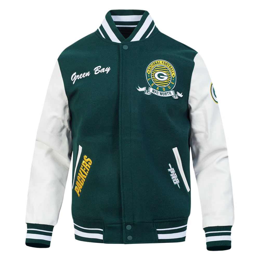 Pro Standard NFL Team Badge Wool Varsity Jacket Green Bay Packers Forest Green/White