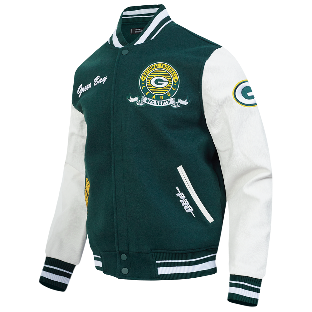 Pro Standard NFL Team Badge Wool Varsity Jacket Green Bay Packers Forest Green/White