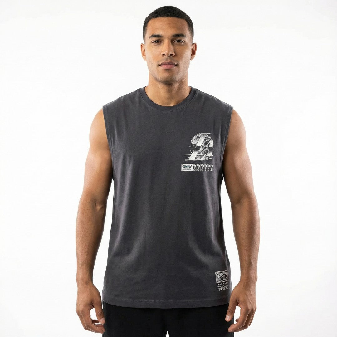 Mitchell & Ness NBA LA Champ Chrome Muscle Tee Los Angeles Lakers Washed Black