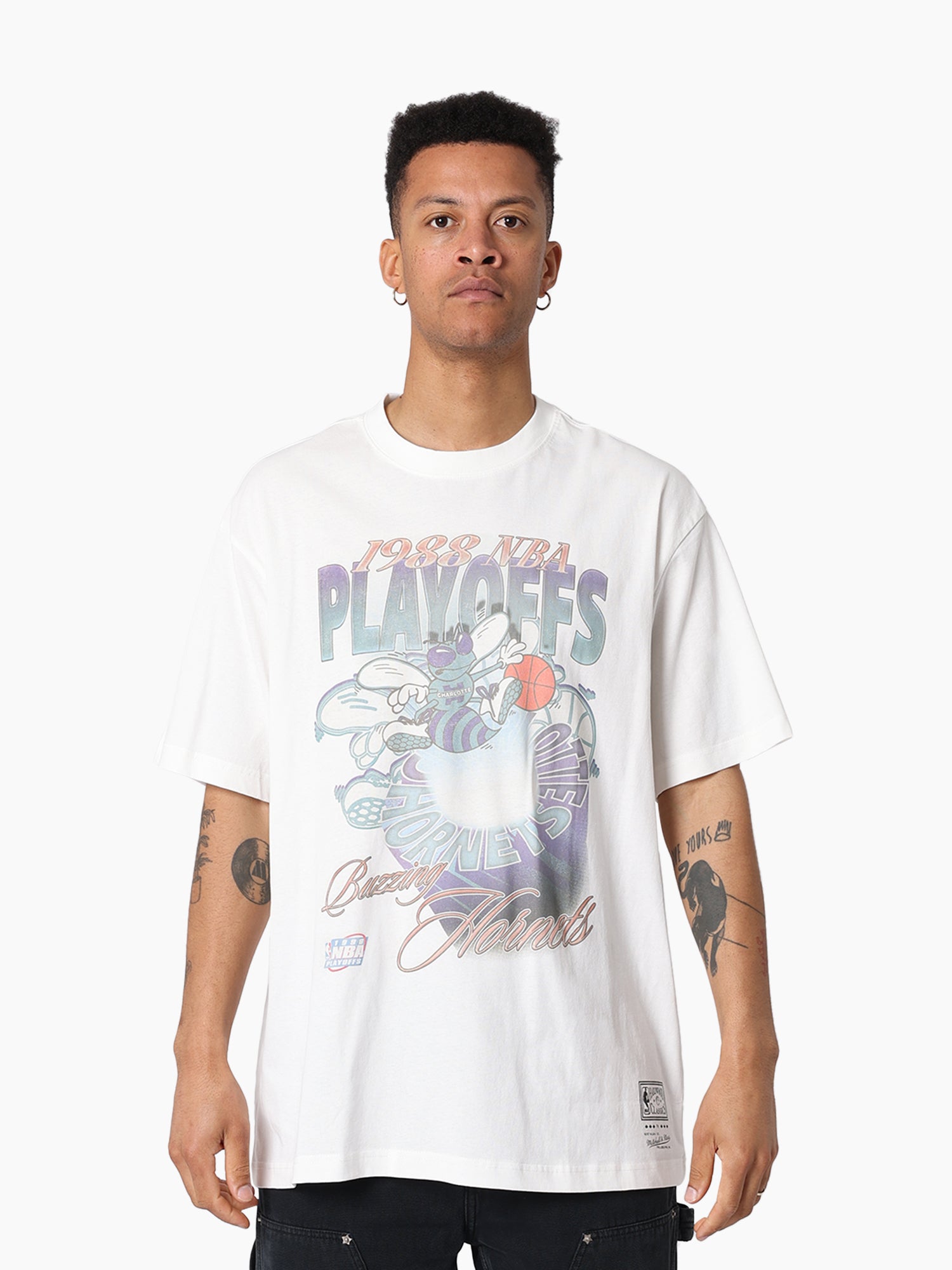 Mitchell & Ness NBA Hardlight Tee Charlotte Hornets Vintage White