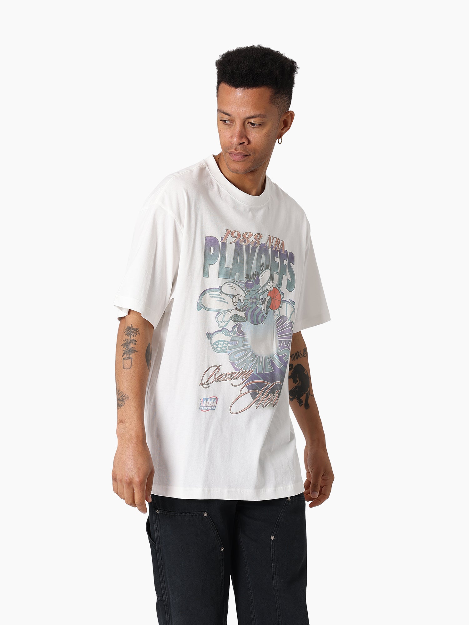 Mitchell & Ness NBA Hardlight Tee Charlotte Hornets Vintage White