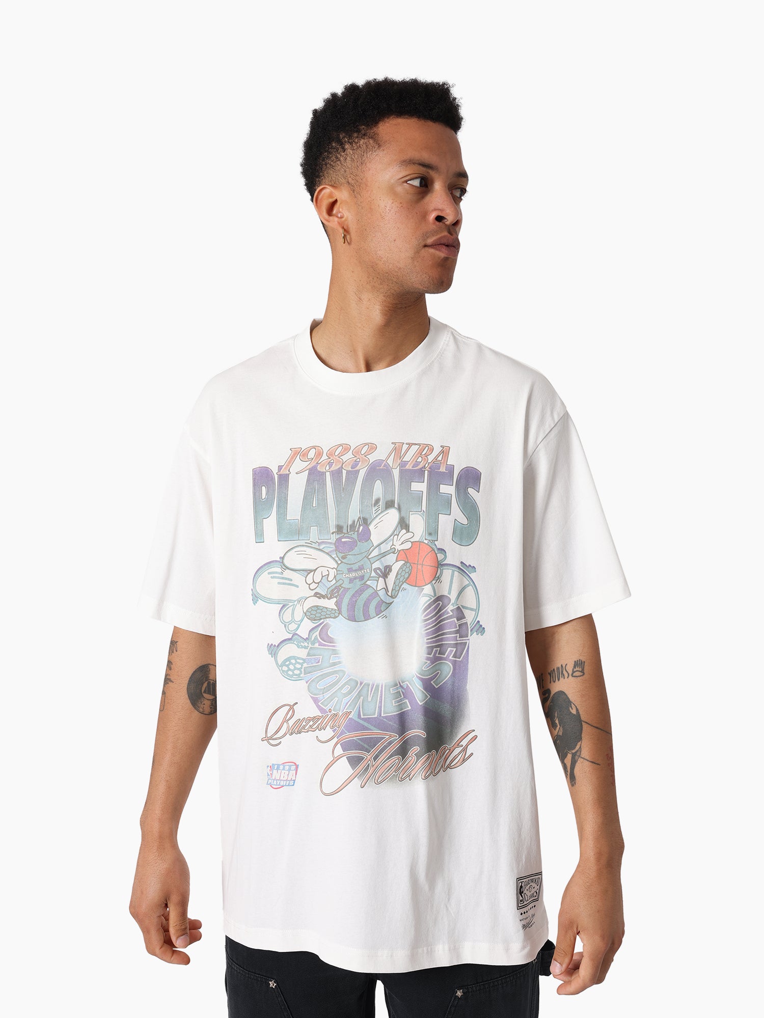 Mitchell & Ness NBA Hardlight Tee Charlotte Hornets Vintage White