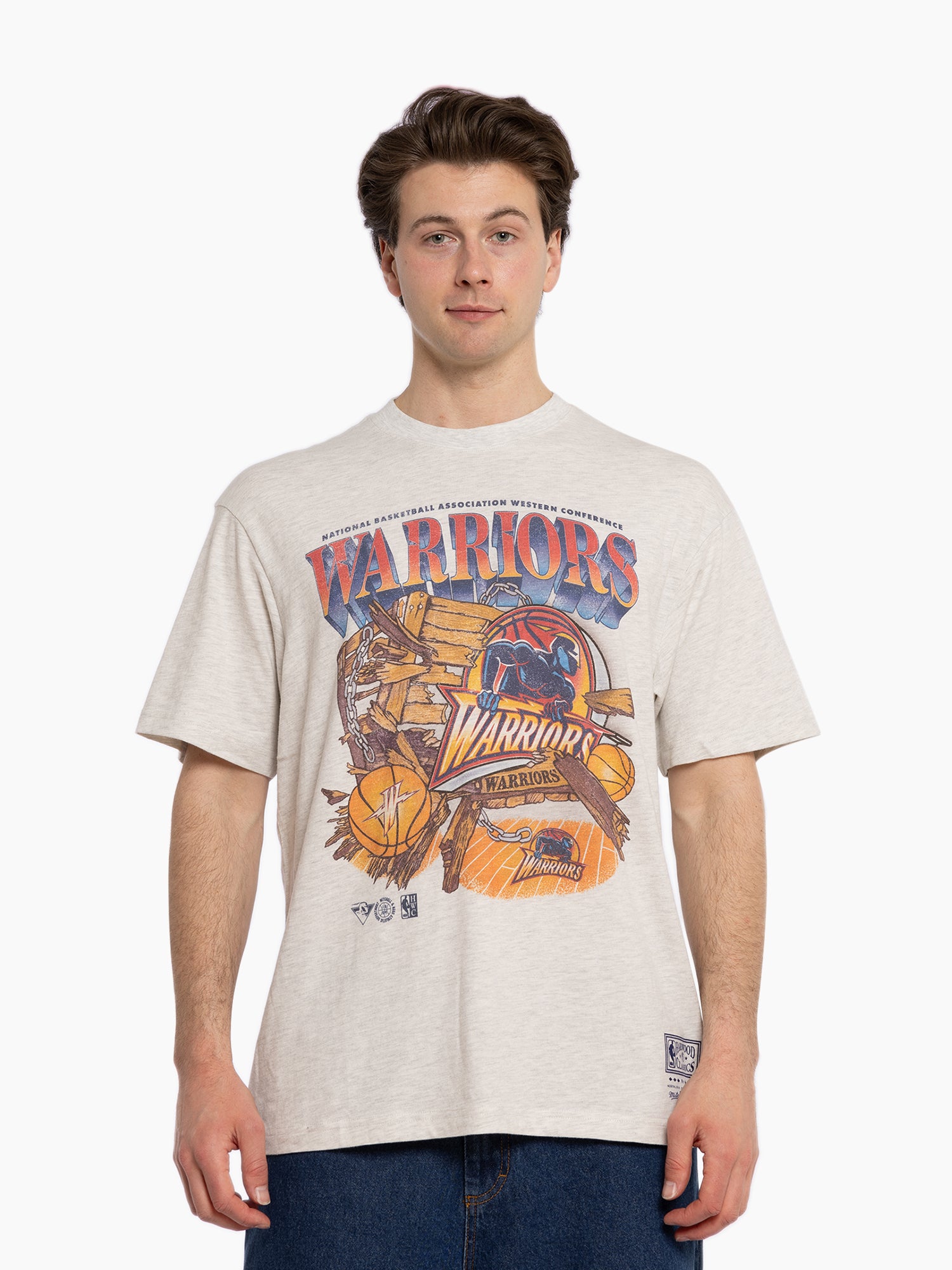 Mitchell & Ness NBA Bevel Burst Tee Golden State Warriors Silver Marle