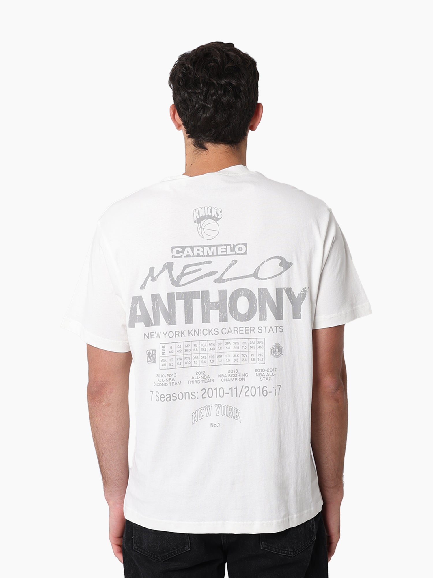 Mitchell & Ness NBA Stats Tee New York Knicks Anthony Vintage White