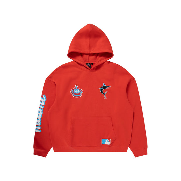 Majestic MLB Crest Patch Hoodie Miami Marlins Red
