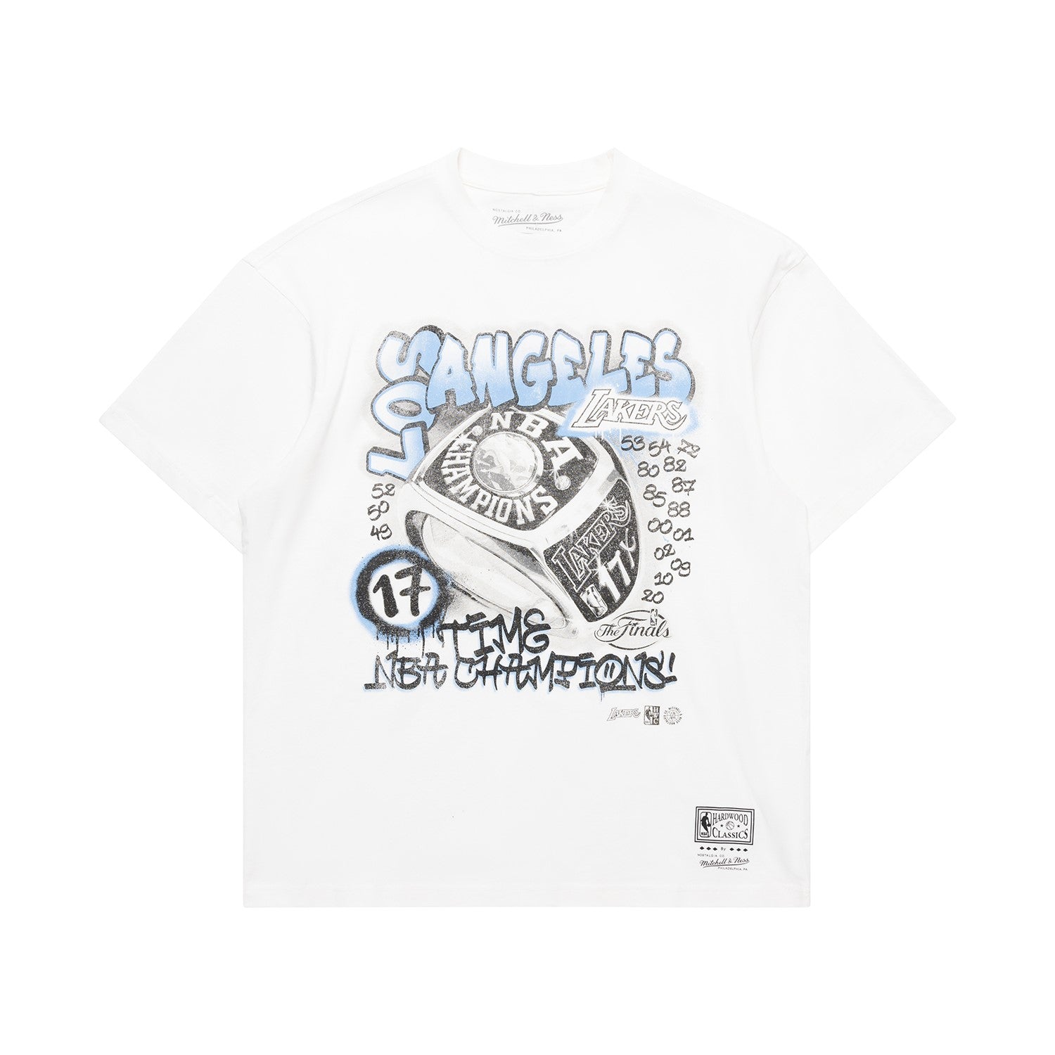 Mitchell & Ness NBA 17 Time Champs Graffiti Tee Los Angeles Lakers Vintage White