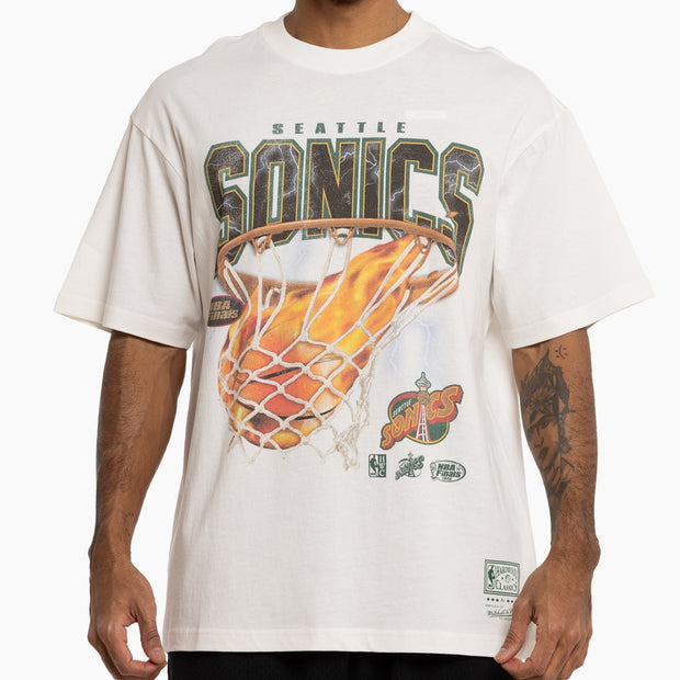 Mitchell & Ness NBA Fire N Lightning Tee Seattle Supersonics Vintage White