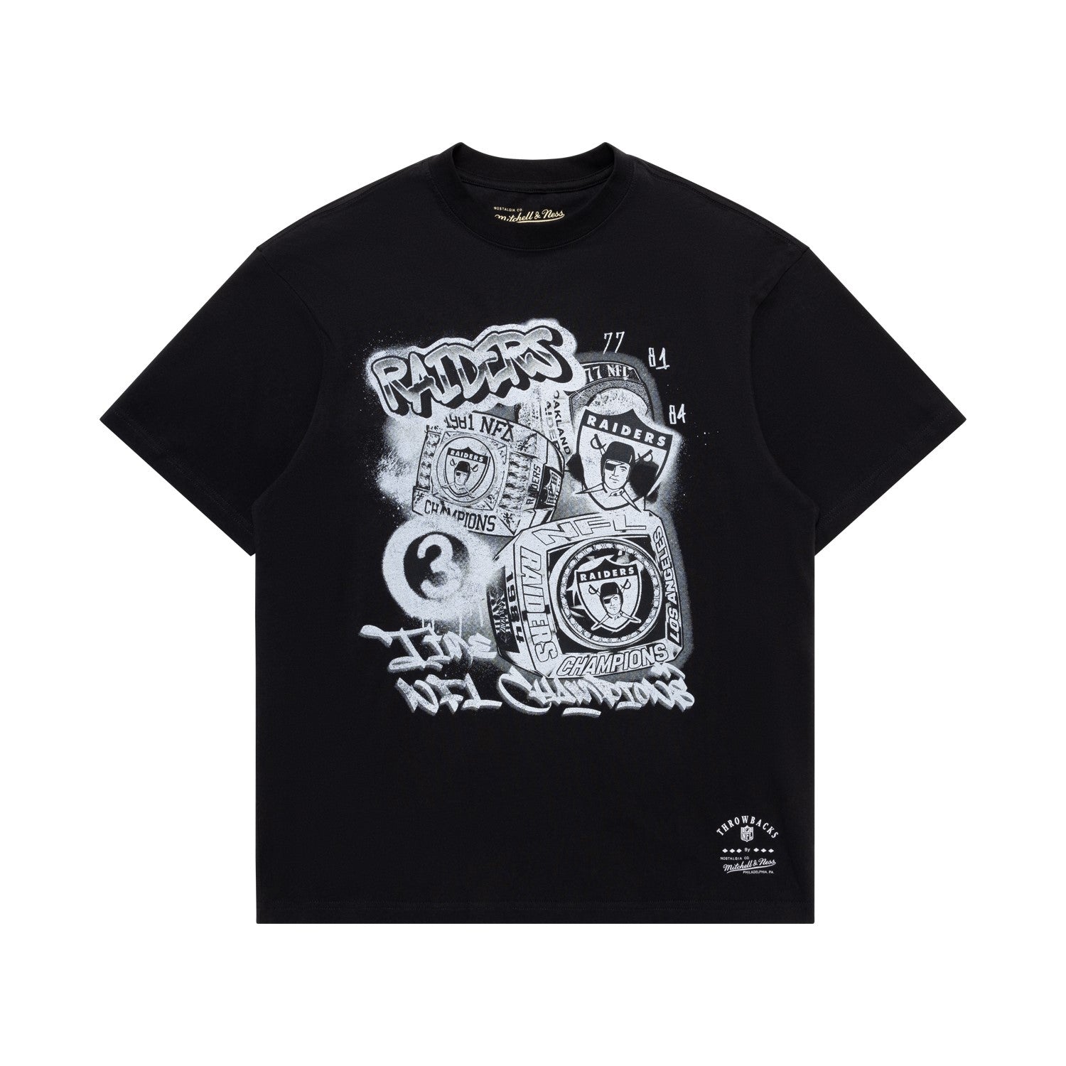Mitchell & Ness NFL 3 Time Champs Graffiti Tee Las Vegas Raiders Faded Black