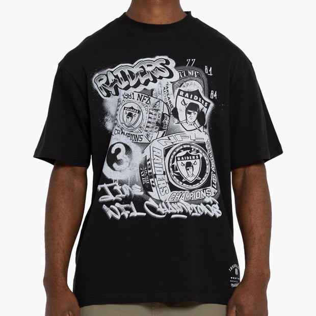 Mitchell & Ness NFL 3 Time Champs Graffiti Tee Las Vegas Raiders Faded Black