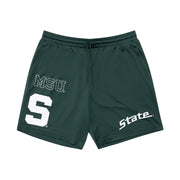NCAA Logo Stamp Mesh Shorts Michigan State Spartans Forest Green