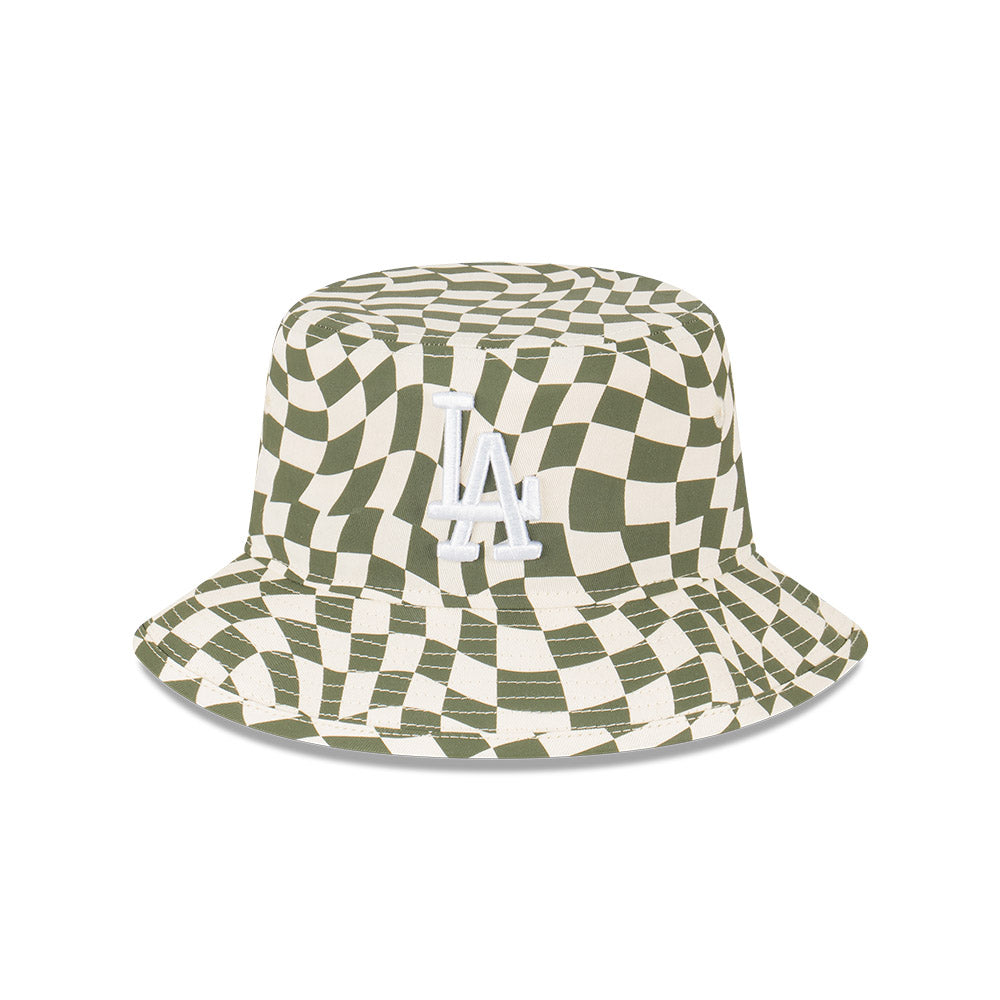 New Era Bucket MLB Wrap Check Los Angeles Dodgers Chrome White Olive