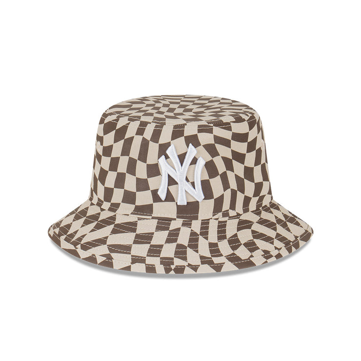 New Era Bucket MLB Wrap Check New York Yankees Stone Walnut