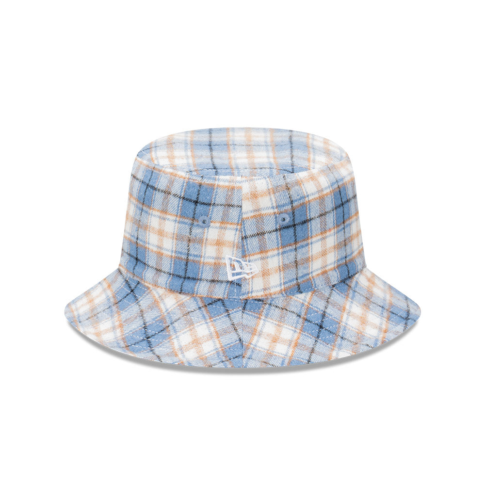 New Era Bucket Reversible Plaid Washed Denim Sky Blue