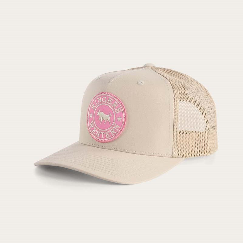 Ringers Western Signature Bull Trucker Cap Bone with Pink & Bone Patch