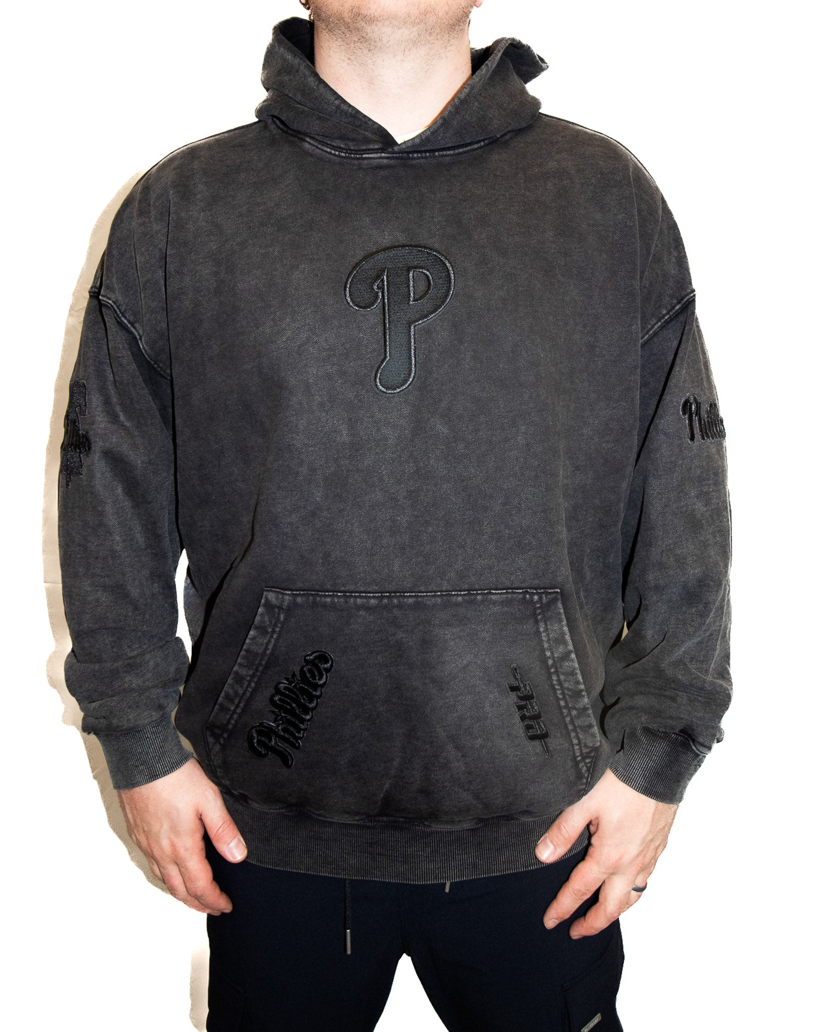 Pro Standard MLB Washed Classic Drop Shoulder Hoodie Philadelphia Phillies Washed Black