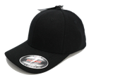 Black youth fitted cap with curved brim and Flexfit sticker on the visor