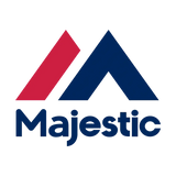 Majestic brand logo featuring a stylized mountain design with intersecting red and blue triangular shapes.