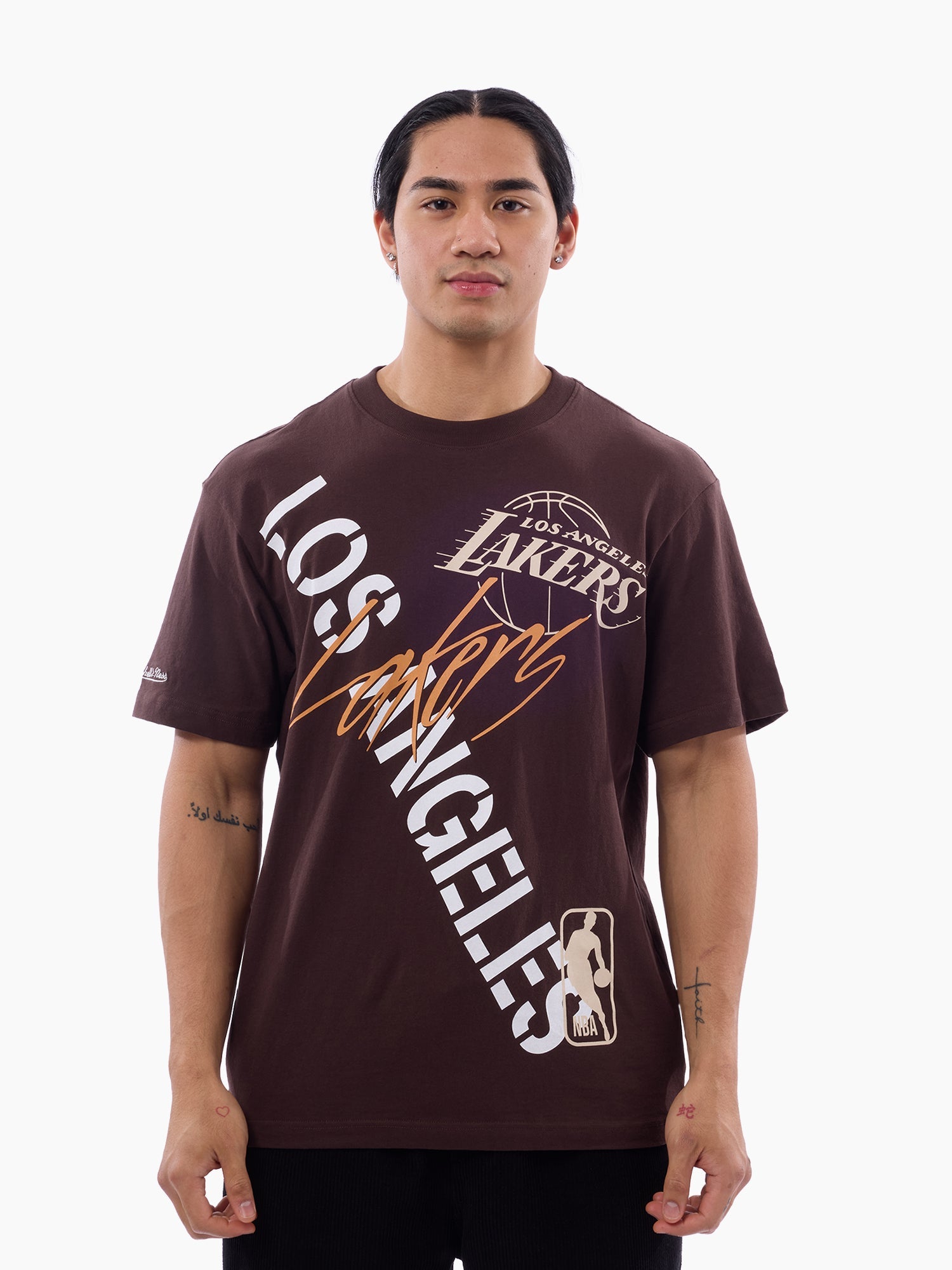 Mitchell & Ness NBA Stencil Tee Los Angeles Lakers Seal Brown