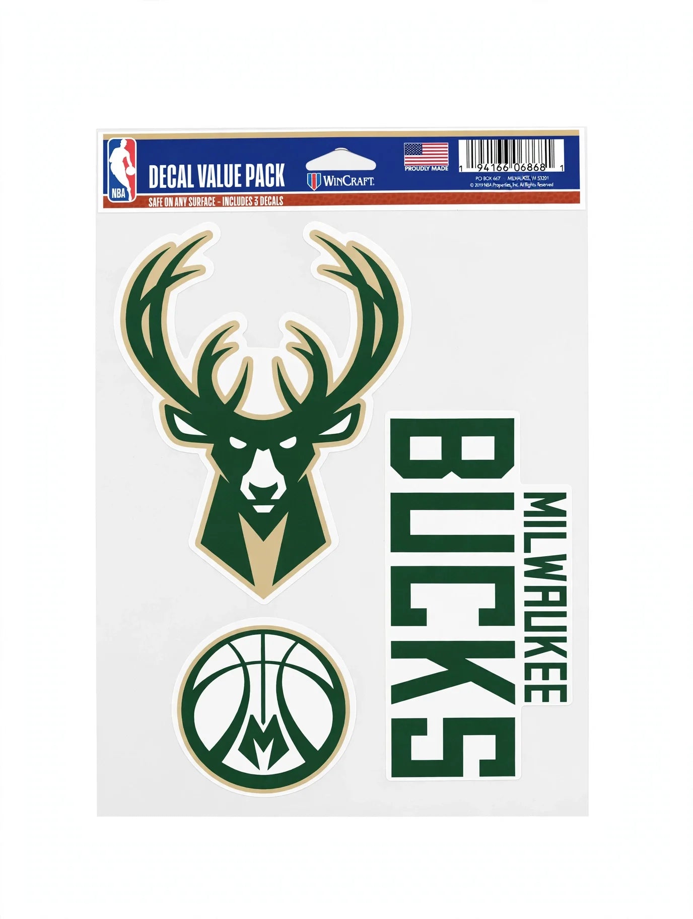 NBA Team Decal 3 Pack Milwaukee Bucks