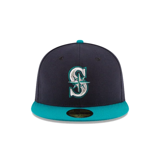 Navy and teal baseball cap with embroidered S logo on front, flat brim sports hat