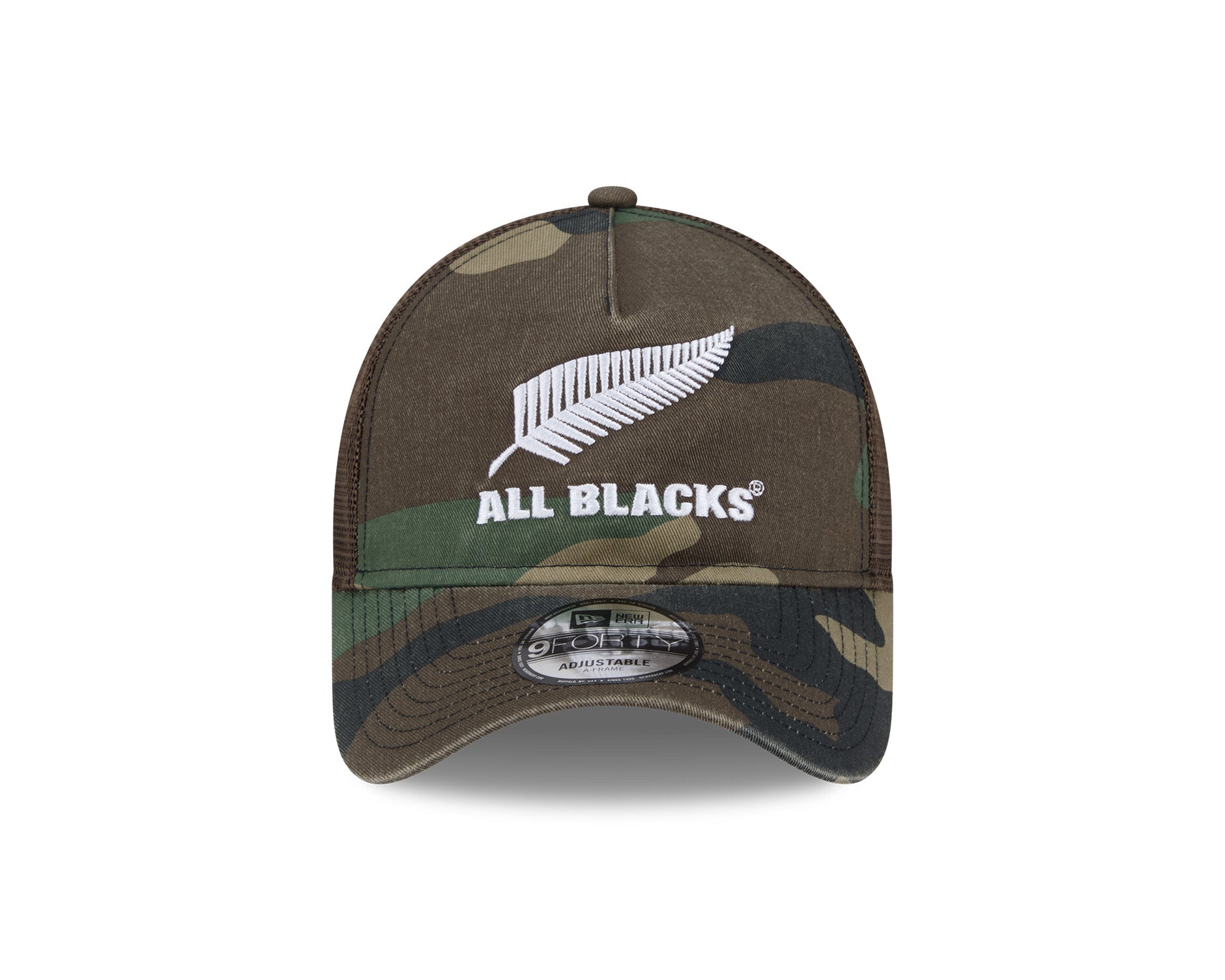 New Era 9Forty A-Frame Trucker Rugby Union All Blacks Winter Woodland Camo