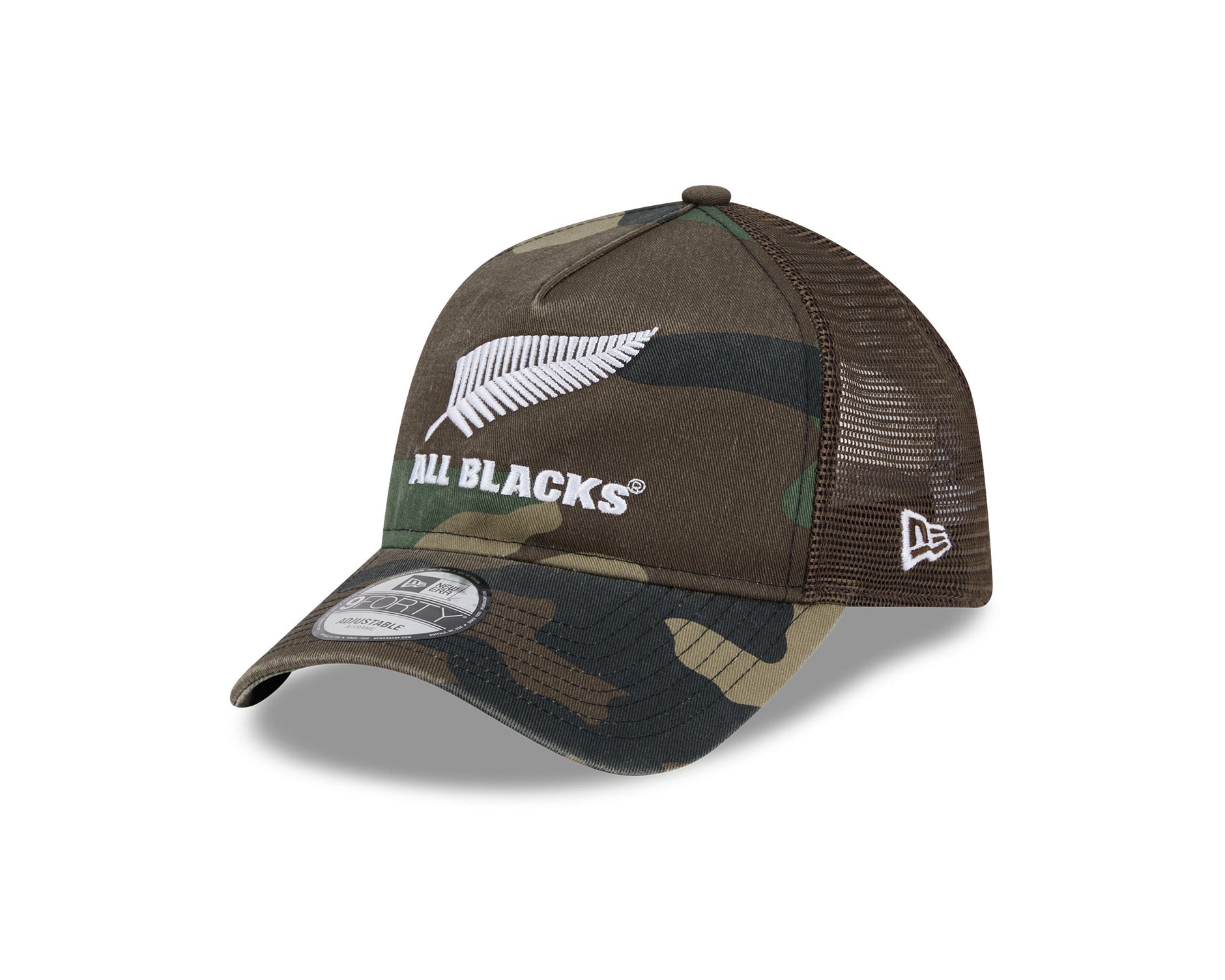 New Era 9Forty A-Frame Trucker Rugby Union All Blacks Winter Woodland Camo