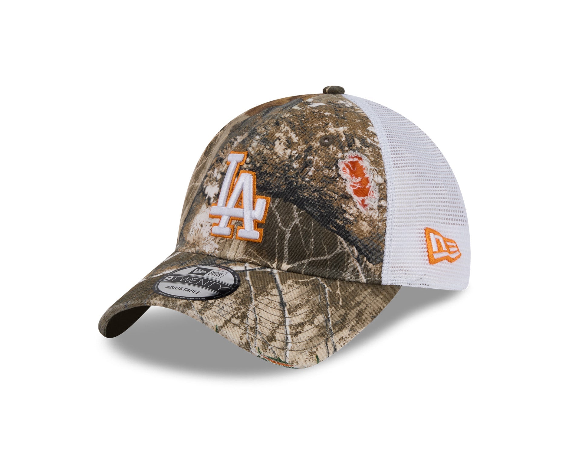 New Era 9Twenty MLB Real Tree Distressed Los Angeles Dodgers Orange Pop