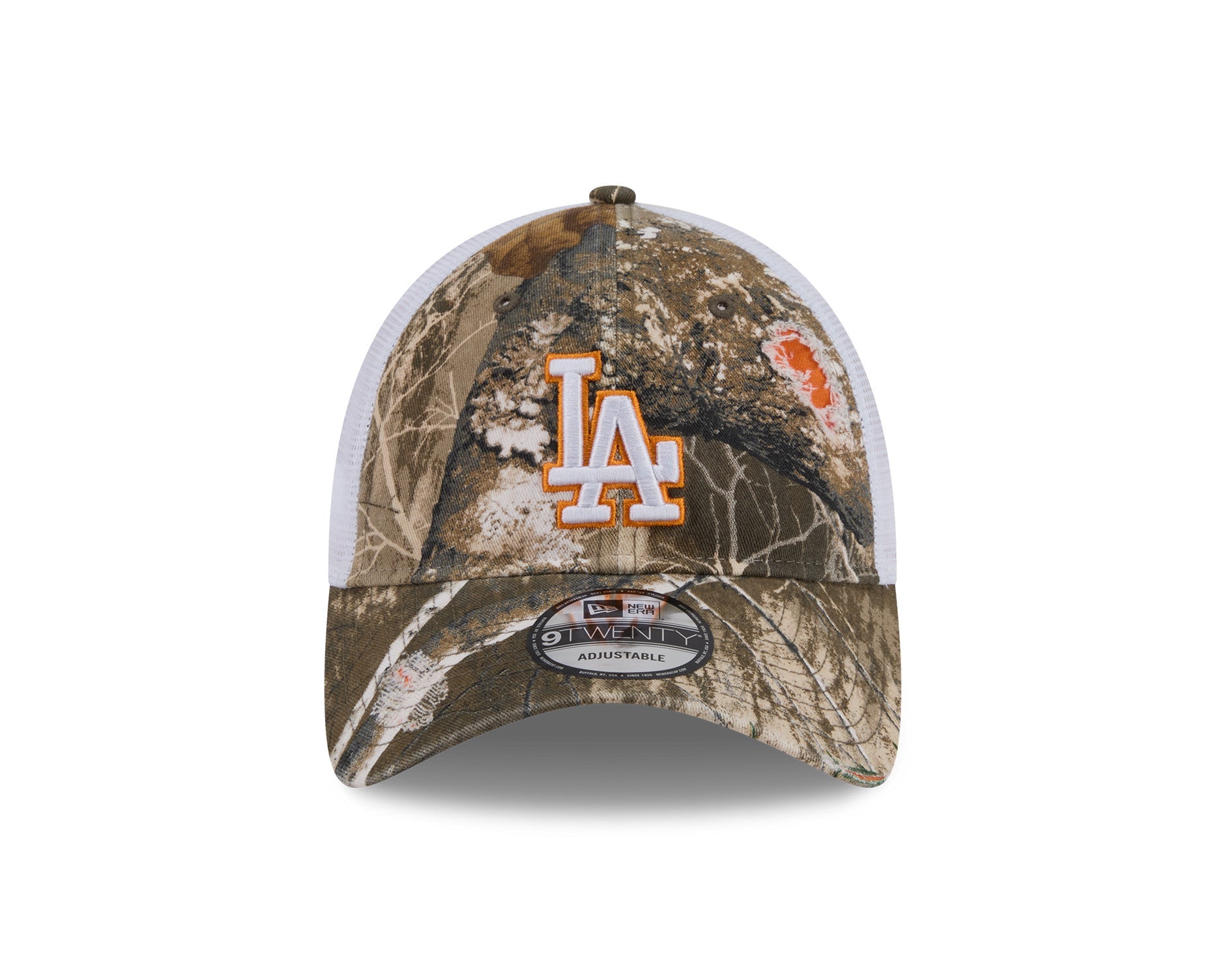 New Era 9Twenty MLB Real Tree Distressed Los Angeles Dodgers Orange Pop