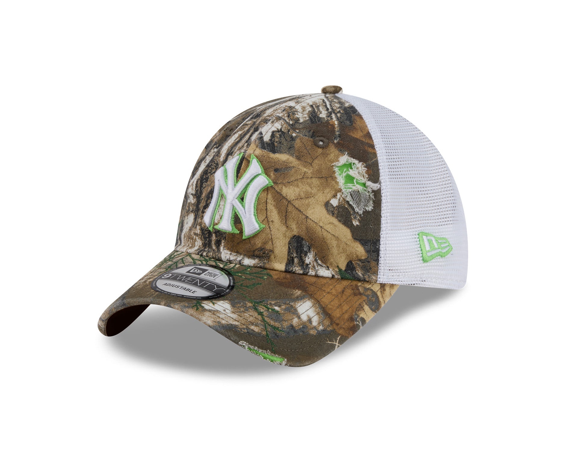 New Era 9Twenty MLB Real Tree Distressed New York Yankees Cyber Green Pop