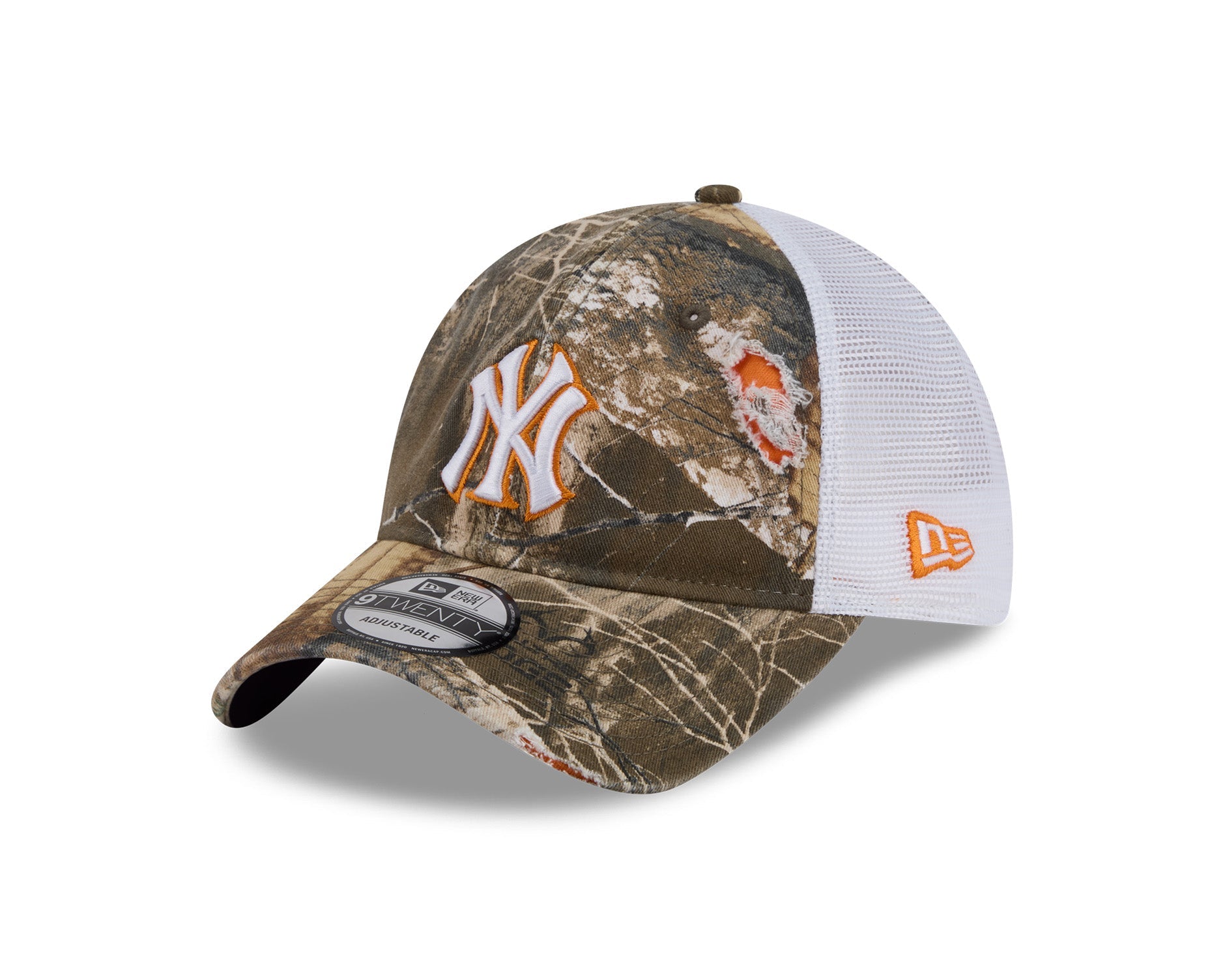 New Era 9Twenty MLB Real Tree Distressed New York Yankees Orange Pop