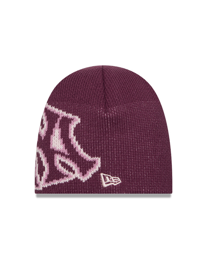 New Era Skully Beanie Oversized Logo New York Yankees Frosted Burgundy