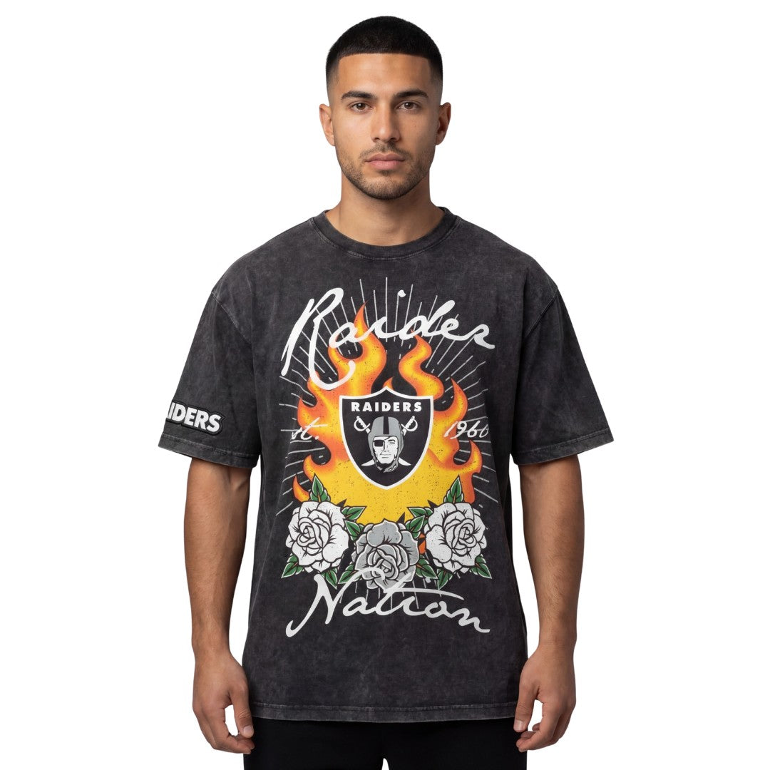 Pro Standard NFL Fire & Roses Drop Shoulder Tee Las Vegas Raiders Washed Black