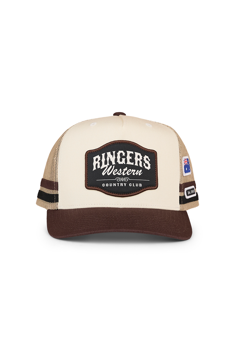 Ringers Western Country Club Deep Fit Trucker Cap Off White/Chocolate