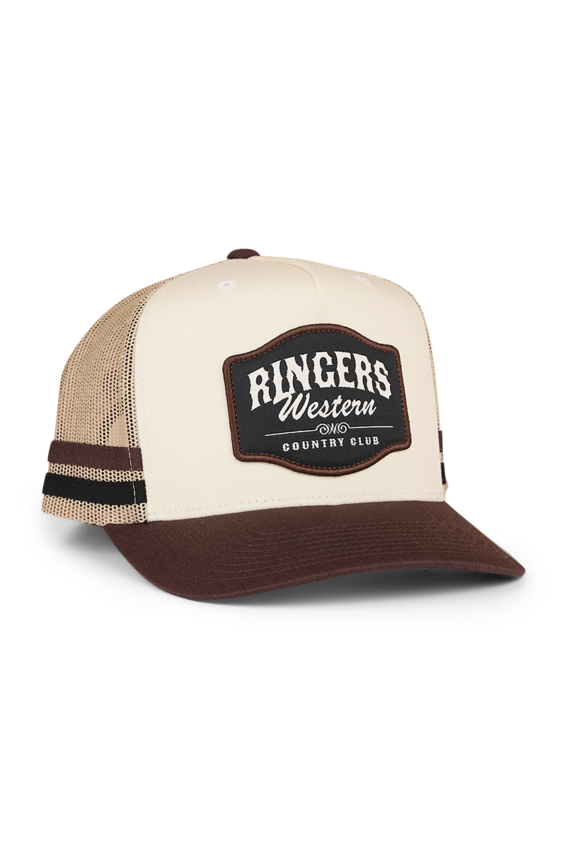 Ringers Western Country Club Deep Fit Trucker Cap Off White/Chocolate