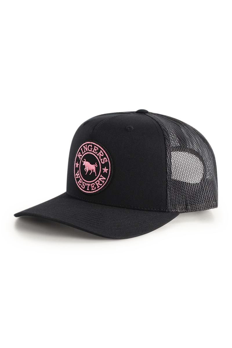 Ringers Western Signature Bull Trucker Cap Black with Black & Pink Patch