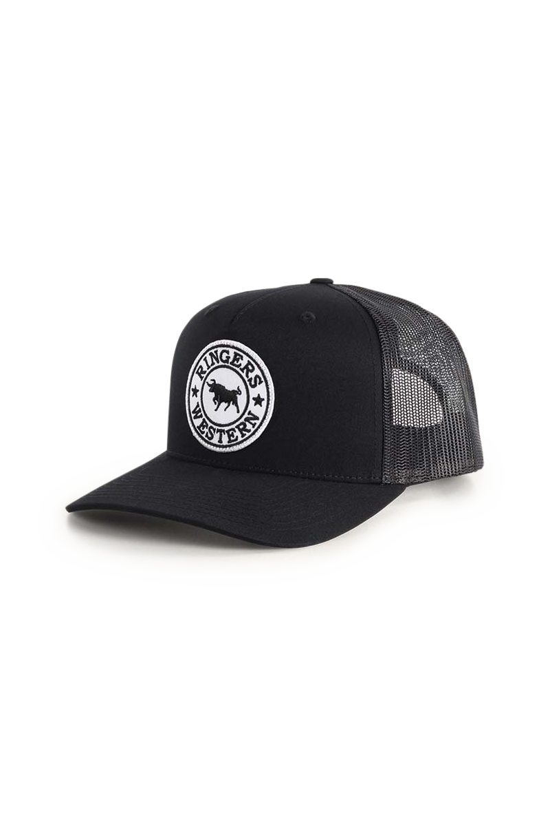 Ringers Western Signature Bull Trucker Cap Black with Black & White Patch