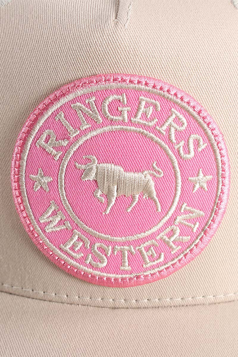 Ringers Western Signature Bull Trucker Cap Bone with Pink & Bone Patch