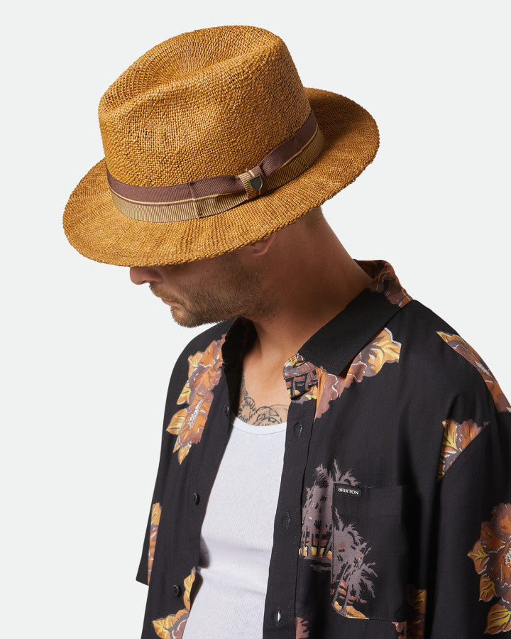 Brixton Roma Straw Fedora Coffee