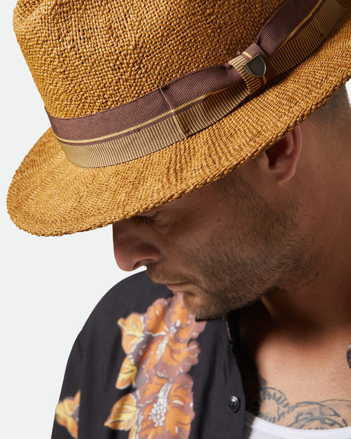 Brixton Roma Straw Fedora Coffee