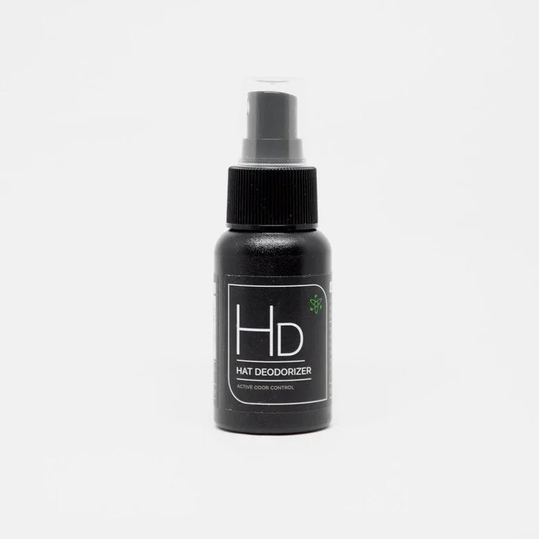Black spray bottle labeled Hat Deodorizer for cleaning and freshening caps and hats