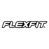 White ’flexfit’ logo in bold, modern sans-serif font against a black background.