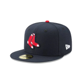 Navy blue fitted baseball cap with red socks logo and New Era branding
